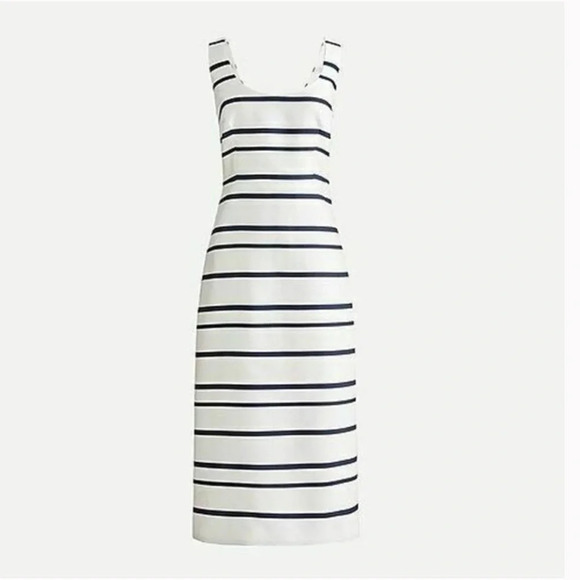 New J Crew Jacquard Stripe Midi Dress Scoop Neck Sz 0 Navy & Ivory Ak231 Women’s - Picture 2 of 15